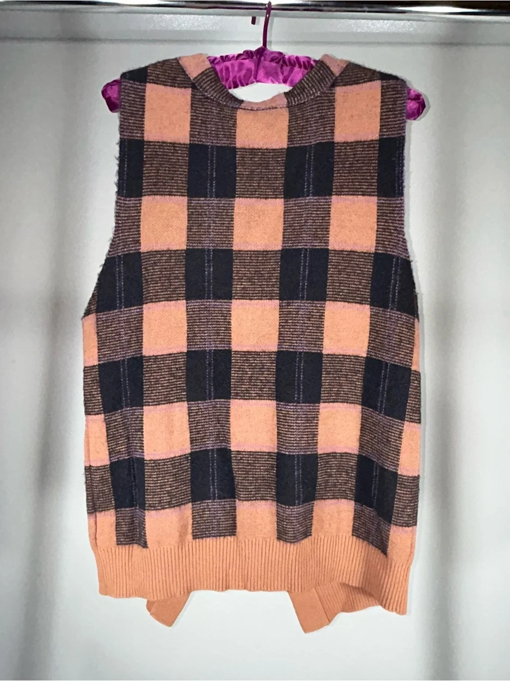 Free People Plaid Button Front Knit Sweater Vest Size XS